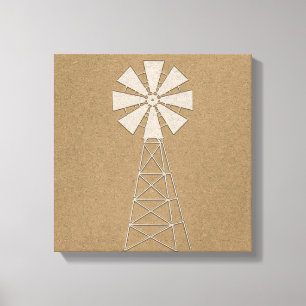 Rustbruine Kraft boerderij windmolen landelijk mod Canvas Afdruk