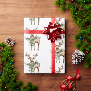 Rustbruine linten Crème groene kerstbomen Herten Cadeaupapier