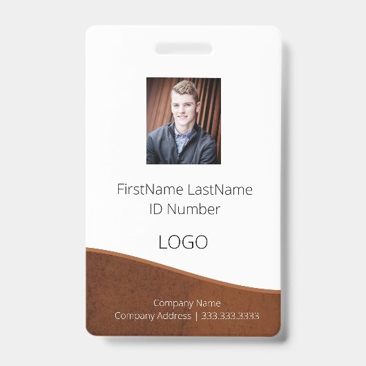 Rustbruine personeelskaart met barcode badge (Voorzijde)