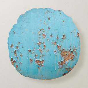Rusted Blue Metal: gestructureerde muur. Rond Kussen