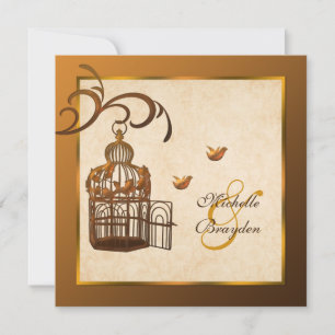 Rusted Iron Birdcage en Lovevogels Wedding Invite Kaart
