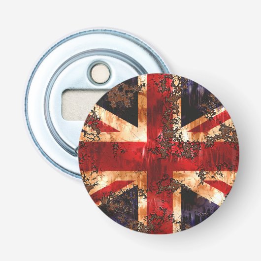 Rusted Patriotic United Kingdom Flag Button Flesopener (Voorkant)