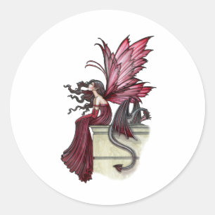 Rusteloze Robijn Gothische Rode Fee en Draak Ronde Sticker