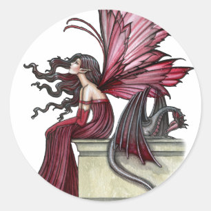 Rusteloze Robijn Gothische Rode Fee en Draak Ronde Sticker