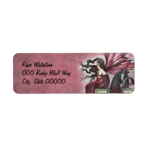 Rusteloze Ruby Fee en Draak Fantasie Kunst Etiket
