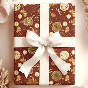 Rusten Aquarellen Dennenkegel Kerstmis Cadeaupapier