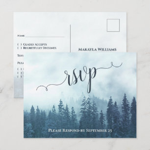 Rusten Blauw Dennebomen Buiten Huwelijksfeest RSVP Briefkaart