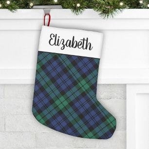 Rusten groen en blauw tartan geruite monogram kleine kerstsok