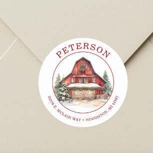 Rusten Kerstdag Pakhuis Retouradreslabels Ronde Sticker
