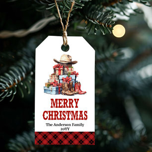 Rusten kerstlabel voor westernthema, bewerkbaar me cadeaulabel