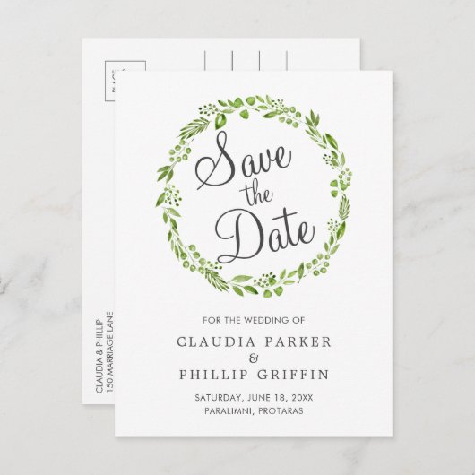 Rusten Krans van Olijfblad Save the Date Aankondigingskaart (Voorkant / Achterkant)