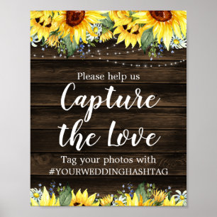 Rusten Zonnebloem Slingerlichten Huwelijk Hashtag Poster
