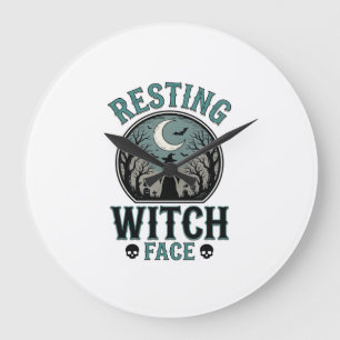 Rustend Heksengezicht Vintage Halloween-ontwerp_1 Grote Klok