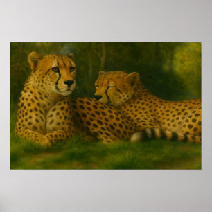 Rustende Cheetah Duo in het bos Poster