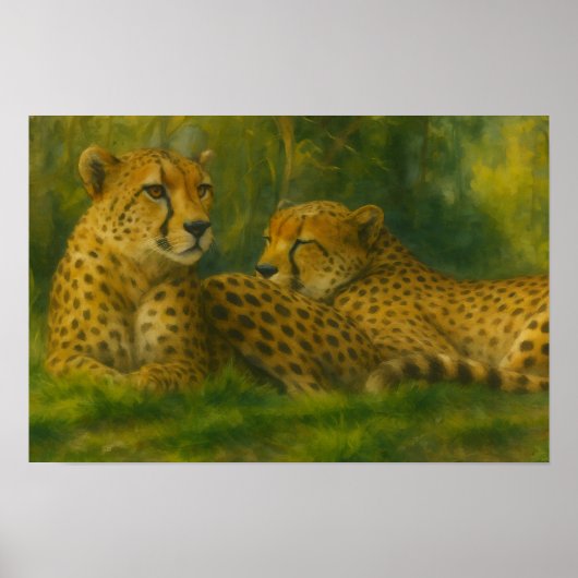 Rustende Cheetah Duo in het bos Poster (Voorkant)