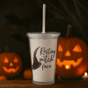 Rustende Heks Gezicht Tumbler Grappig Halloween Acryl Drinkbeker