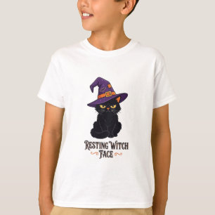 Rustende Heksen Gezicht Grappige Zwarte Kat Hallow T-shirt