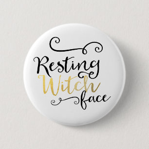 Rustende Heksengezicht Script Typografie Halloween Ronde Button 5,7 Cm