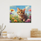 *~* Rustende Kat Bloemen 5:4 Kitten Cat AP68 Poster (Keuken)