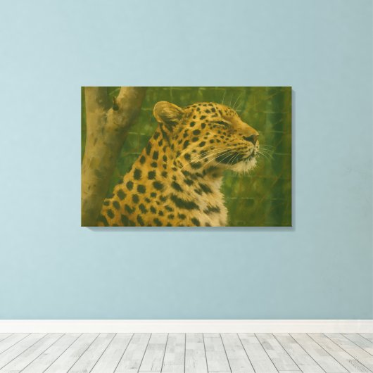 Rustende luipaard in Sanctuary setting Canvas Afdruk (Insitu (Houten vloer))