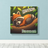 Rustende wasbeer | Cute Cartoon Kinderkamer Kunst Canvas Afdruk (Insitu (Houten vloer))