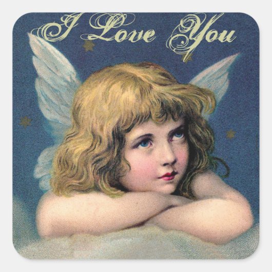  Rustengel -I Love You- Vierkante Stickers (Voorkant)