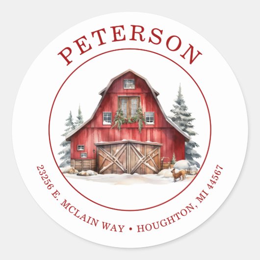 Rustenkerst Boerderij Retouradreslabels Ronde Sticker (Voorkant)