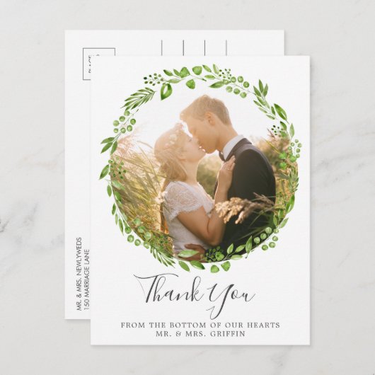 Rustenkrans Olijfblad Huwelijksfoto Dankjewel Aankondigingskaart (Voorkant / Achterkant)