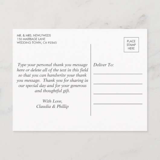 Rustenkrans Olijfblad Huwelijksfoto Dankjewel Aankondigingskaart (Achterkant)