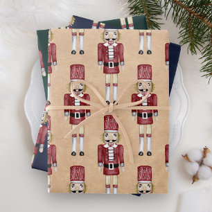 Rustenwaterverf Rode Notenkraker Patroon Kerstmis Inpakpapier Vel