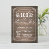 Rustic 100th Birthday Invitation Floral Kaart (Staand voorkant)