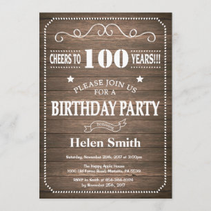 Rustic 100th Birthday Invitation  Retro Kaart