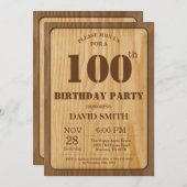 Rustic 100th Birthday Invitation  Wood Kaart (Voorkant / Achterkant)