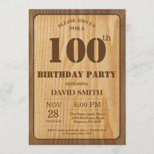Rustic 100th Birthday Invitation  Wood Kaart