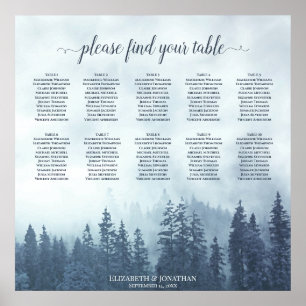 Rustic 10 Tabel Misty Blue Pines Seating Chart Poster