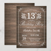 Rustic 13th Birthday Invitation Floral Kaart (Voorkant / Achterkant)