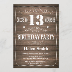 Rustic 13th Birthday Invitation  Retro Kaart