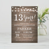 Rustic 13th Birthday Invitation Wood Kaart (Staand voorkant)