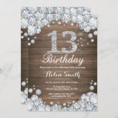 Rustic 13th Birthday Silver Diamond Kaart (Voorkant / Achterkant)