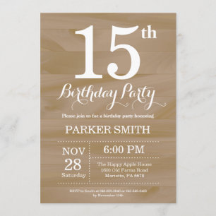 Rustic 15th Birthday Invitation Kaart
