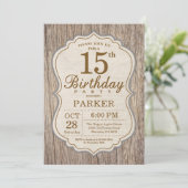 Rustic 15th Birthday Invitation Wood Kaart (Staand voorkant)