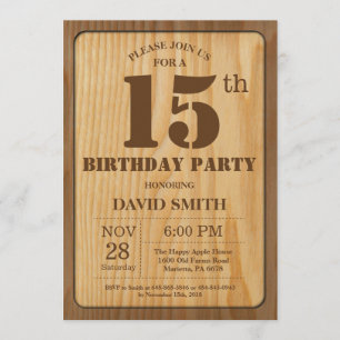 Rustic 15th Birthday Invitation  Wood Kaart