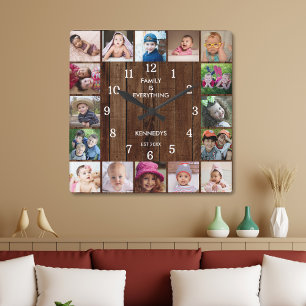 Rustic 16 Foto Collage Family Quote Pallet Wood Vierkante Klok