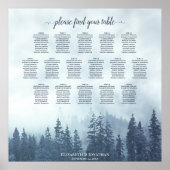 Rustic 16 Tabel Blue Forest Wedding Seating Chart Poster (Voorkant)