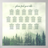 Rustic 16 Table Green Forest Wedding Seating Chart Poster (Voorkant)