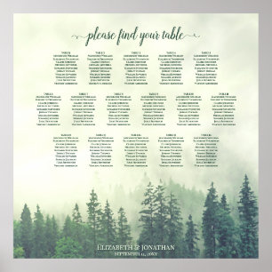 Rustic 16 Table Green Forest Wedding Seating Chart Poster