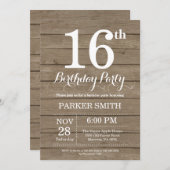 Rustic 16th Birthday Invitation Kaart (Voorkant / Achterkant)