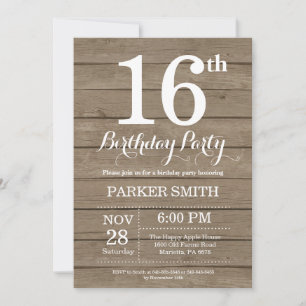 Rustic 16th Birthday Invitation Kaart