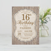 Rustic 16th Birthday Invitation Wood Kaart (Staand voorkant)