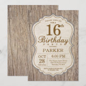 Rustic 16th Birthday Invitation Wood Kaart (Voorkant / Achterkant)